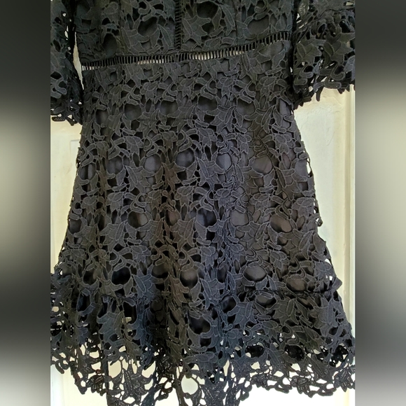 New Love X Design Jet Black Bell Sleeve Lace Mini Dress Fit And Flare Medium - Picture 14 of 16